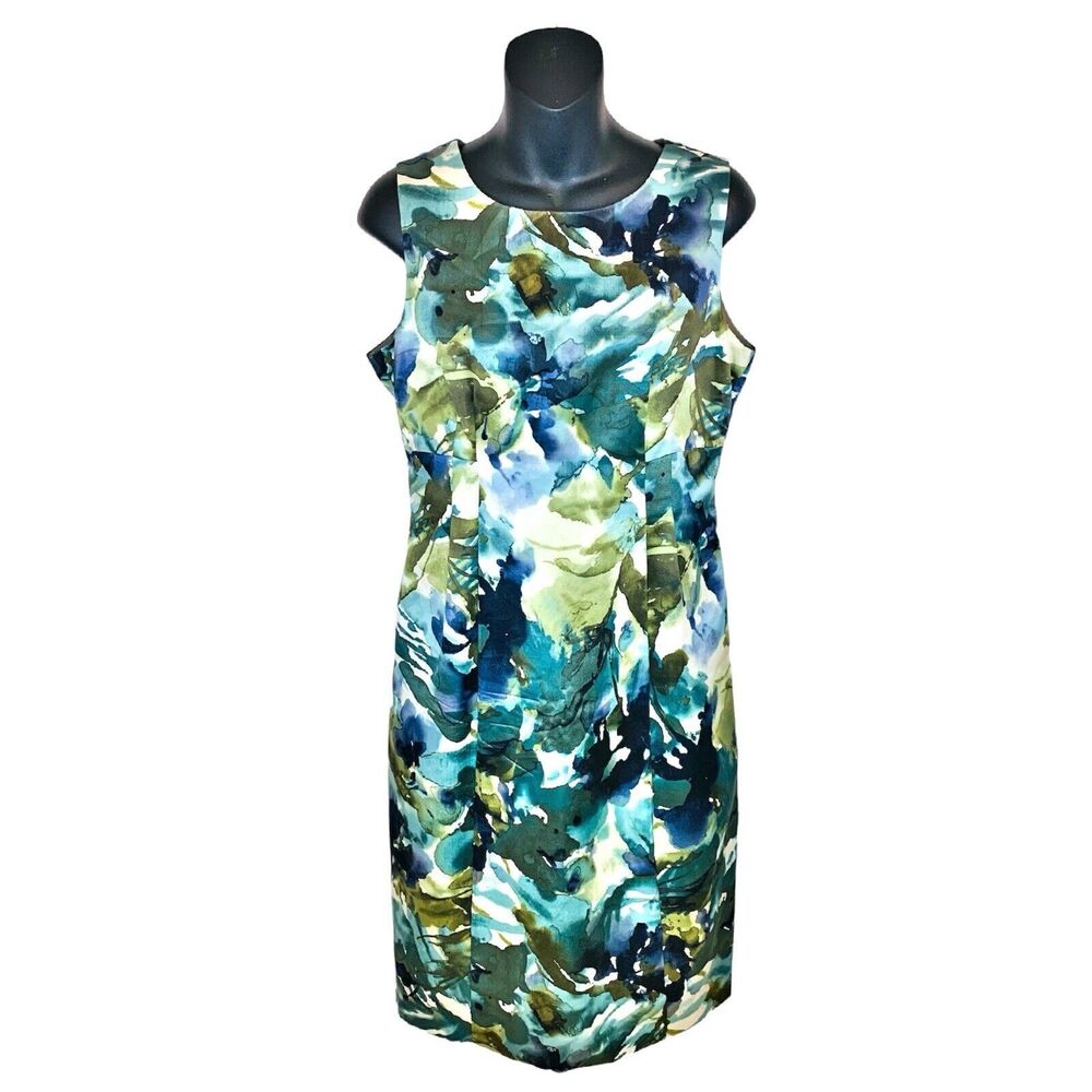 Jones New York Collection Sleeveless Sheath Dress Cotton Silk Size 6 Blue Green‎